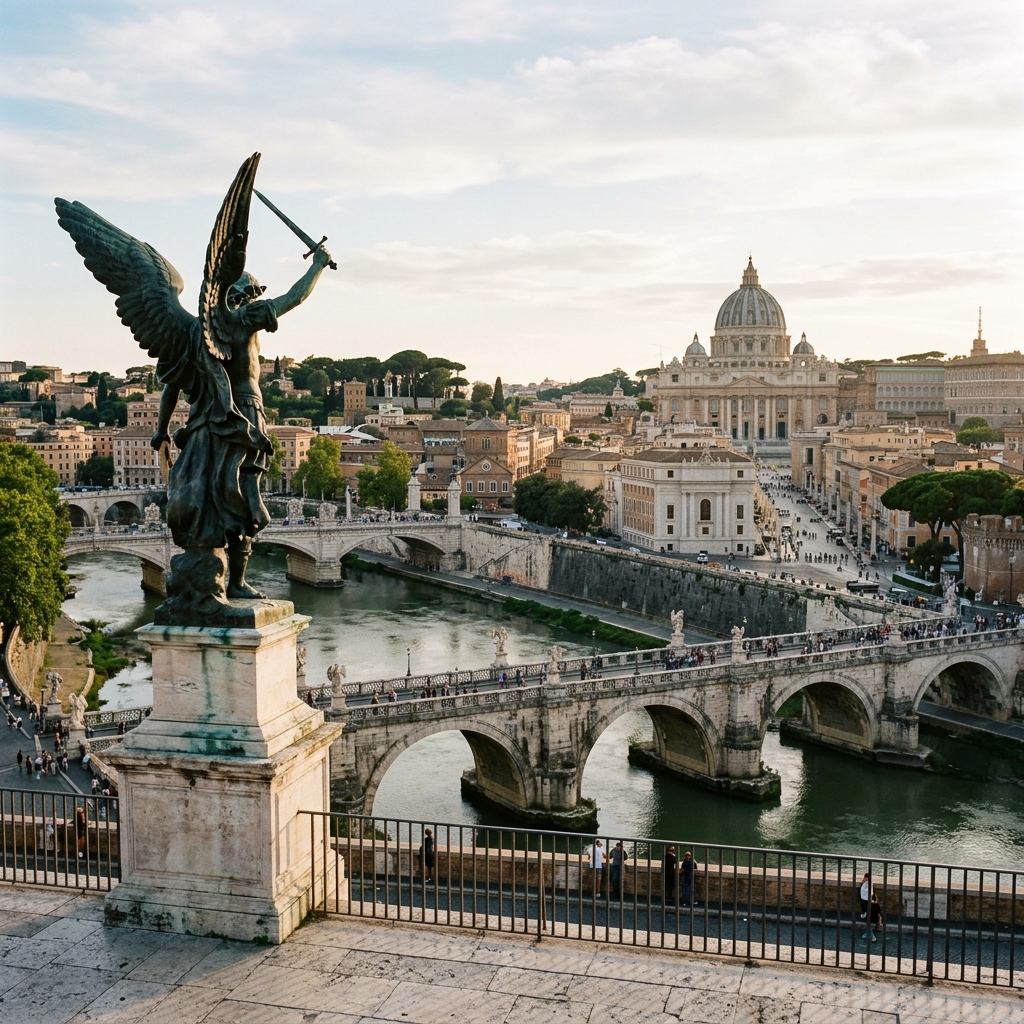 Terraza del Castel Sant'Angelo: La vista medieval del Tíber y el Vaticano bajo las alas del Ángel