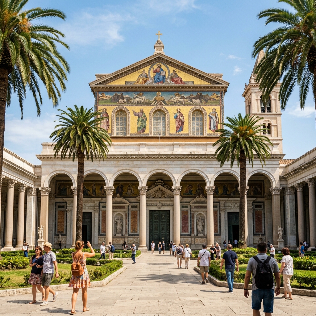 Basílica de San Pablo Extramuros: El patio de las palmeras y la tumba del apóstol de las naciones